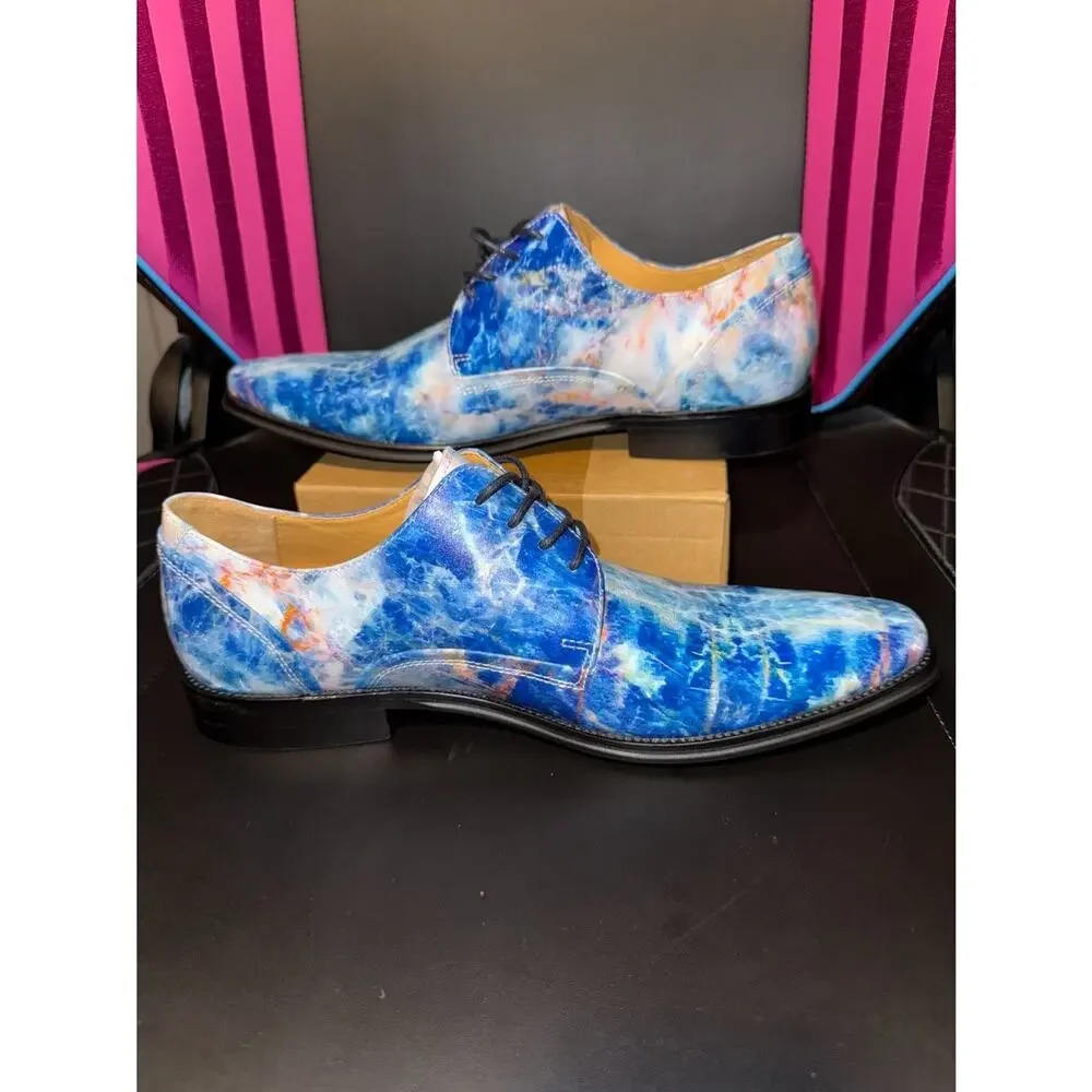 Thatcher Finch Mens 7 Blue Marbled Patterned Leather Derby Dress Shoes New indie